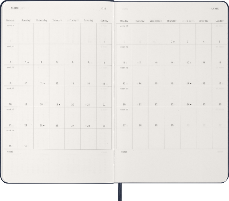 Agenda 12 Mesi Settimanale Moleskine Large con Copertina Rigida Blu Zaffiro 2026