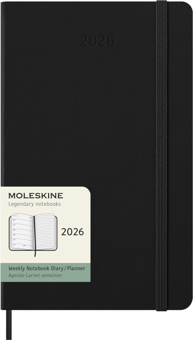 Agenda 12 Mesi Settimanale Moleskine Large con Copertina Rigida Nero 2026