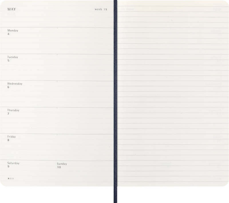 Agenda 12 Mesi Settimanale Moleskine Large con Copertina Morbida Blu Zaffiro 2026