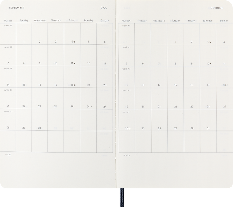 Agenda 12 Mesi Settimanale Moleskine Large con Copertina Morbida Blu Zaffiro 2026