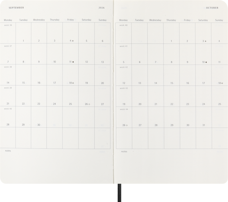 Agenda 12 Mesi Settimanale Moleskine Large con Copertina Morbida Nero 2026