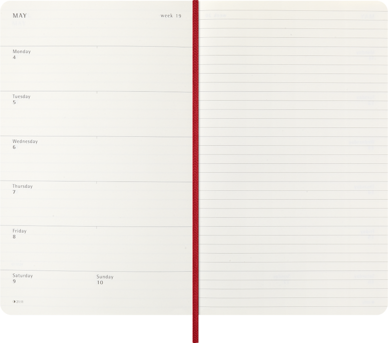 Agenda 12 Mesi Settimanale Moleskine Large con Copertina Morbida Rosso 2026