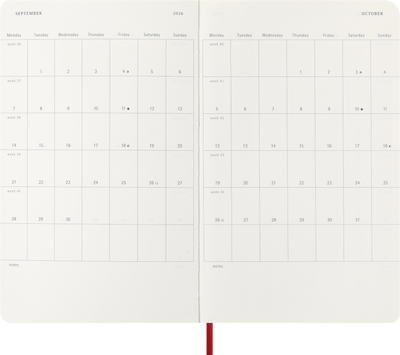 Agenda 12 Mesi Settimanale Moleskine Large con Copertina Morbida Rosso 2026