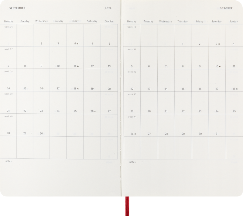 Agenda 12 Mesi Settimanale Moleskine Large con Copertina Morbida Rosso 2026