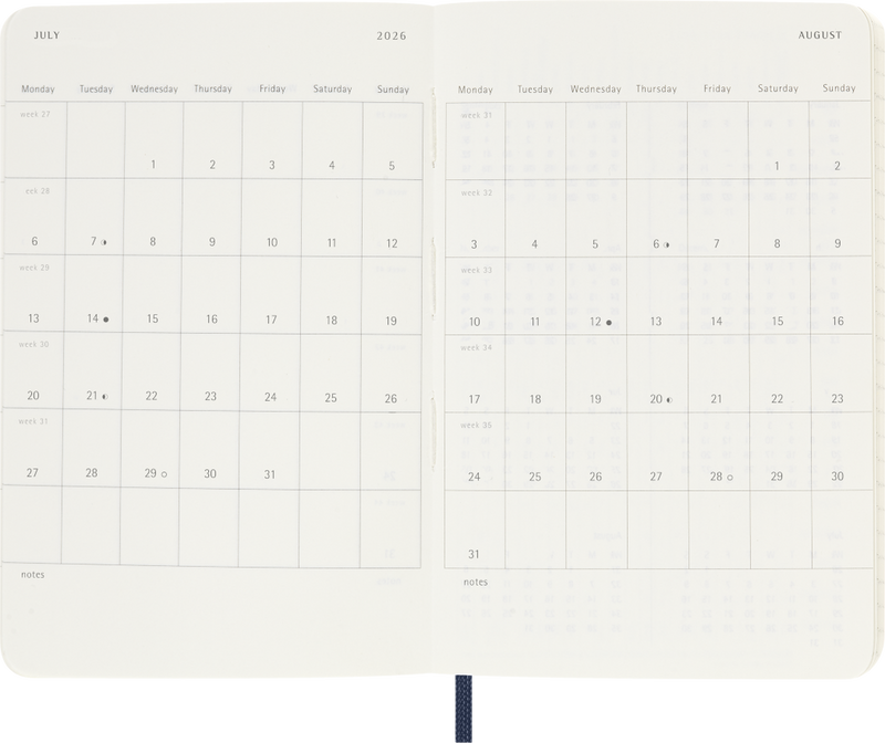 Agenda 12 Mesi Settimanale Moleskine Pocket con Copertina Morbida Blu Zaffiro 2026