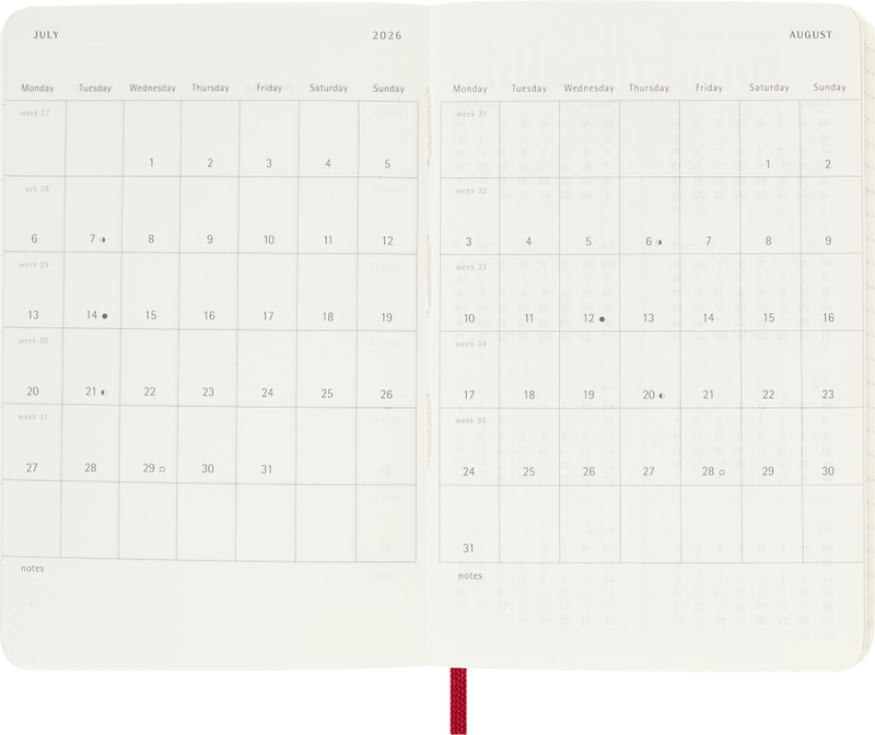 Agenda 12 Mesi Settimanale Moleskine Pocket con Copertina Morbida Rosso 2026