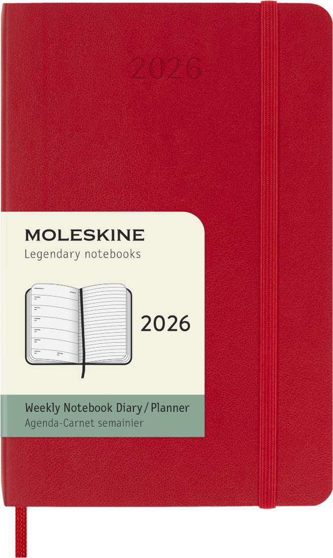 Agenda 12 Mesi Settimanale Moleskine Pocket con Copertina Morbida Rosso 2026