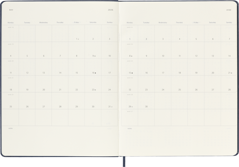 Agenda 12 Mesi Settimanale Moleskine XL con Copertina Rigida Blu Zaffiro 2026