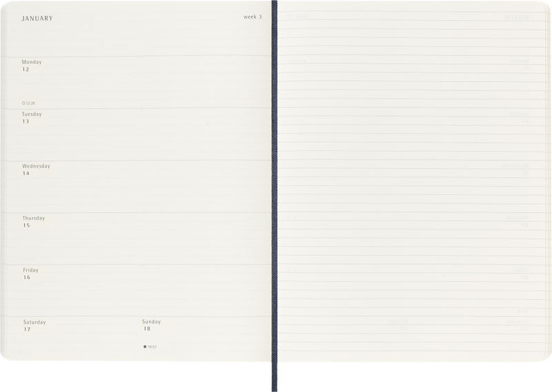 Agenda 12 Mesi Settimanale Moleskine XL con Copertina Morbida Blu Zaffiro 2026