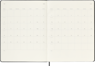 Agenda 12 Mesi Settimanale Moleskine XL con Copertina Rigida Nero 2026