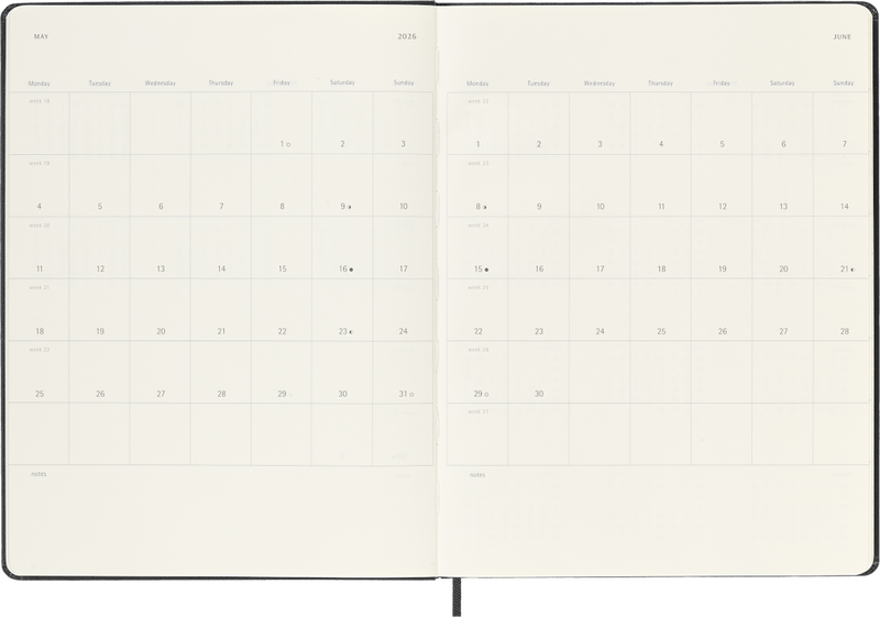 Agenda 12 Mesi Settimanale Moleskine XL con Copertina Rigida Nero 2026