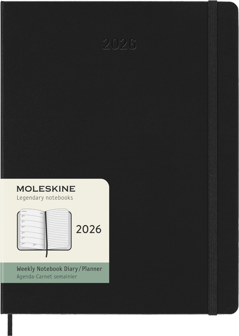Agenda 12 Mesi Settimanale Moleskine XL con Copertina Rigida Nero 2026