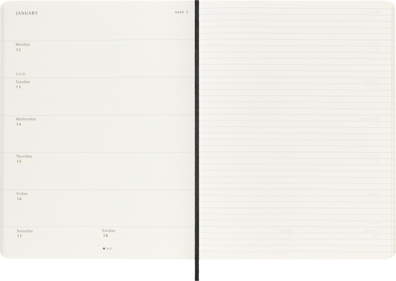Agenda 12 Mesi Settimanale Moleskine XL con Copertina Morbida Nero 2026