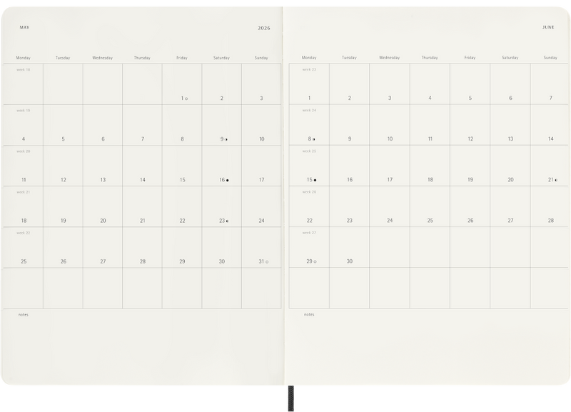 Agenda 12 Mesi Settimanale Moleskine XL con Copertina Morbida Nero 2026