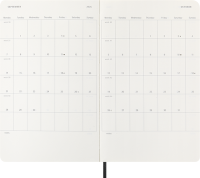 Agenda 12 Mesi Settimanale Orizzontale Moleskine Large con Copertina Morbida Nero 2026
