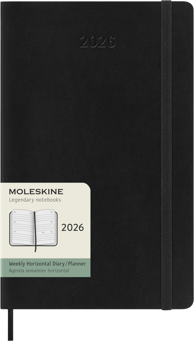 Agenda 12 Mesi Settimanale Orizzontale Moleskine Large con Copertina Morbida Nero 2026