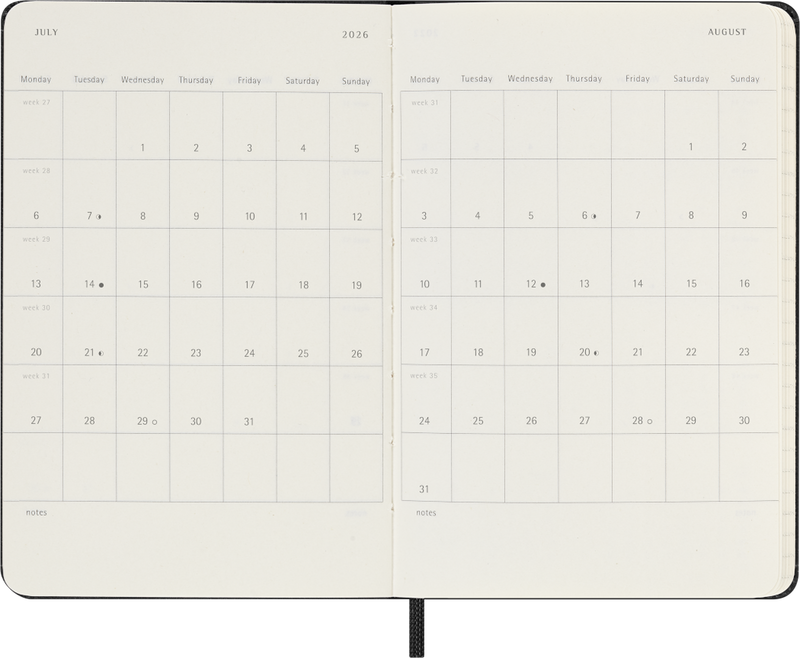 Agenda 12 Mesi Settimanale Orizzontale Moleskine Pocket con Copertina Rigida Nero 2026