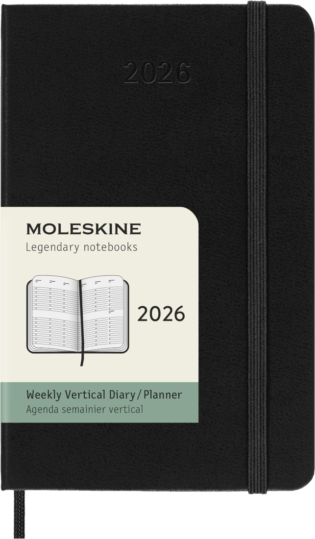 Agenda 12 Mesi Settimanale Verticale Moleskine Pocket con Copertina Rigida Nero 2026