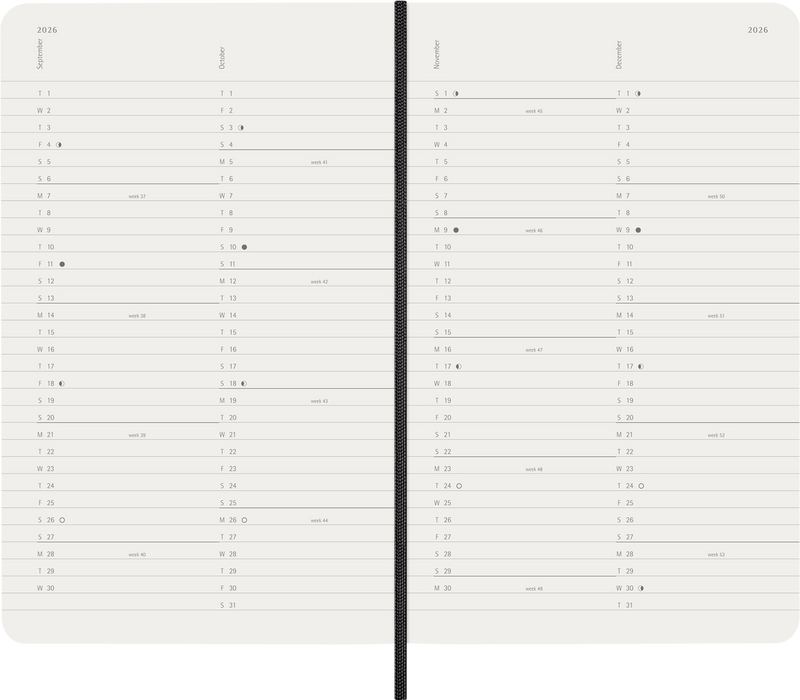 Agenda 12 Mesi Mensile Moleskine Large con Copertina Morbida Nero 2026