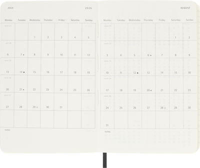 Agenda 12 Mesi Mensile Moleskine Pocket con Copertina Morbida Nero 2026