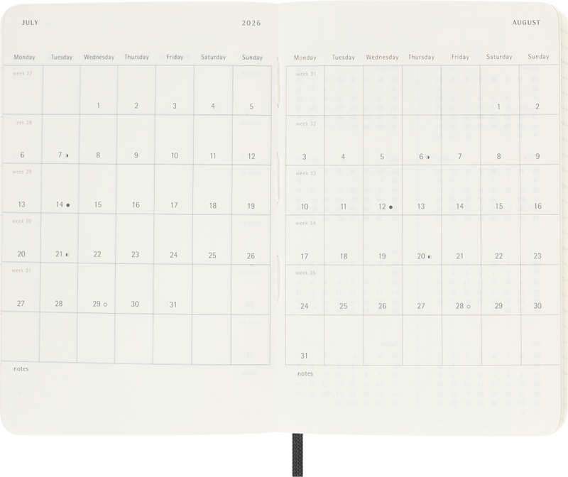 Agenda 12 Mesi Mensile Moleskine Pocket con Copertina Morbida Nero 2026