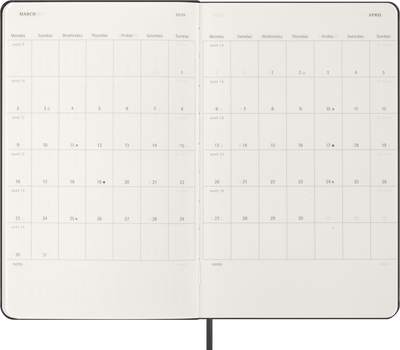 Agenda 12 Mesi Settimanale Verticale Moleskine Large con Copertina Rigida Nero 2026