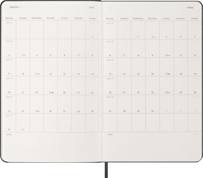 Agenda 12 Mesi Settimanale Verticale Moleskine Large con Copertina Rigida Nero 2026