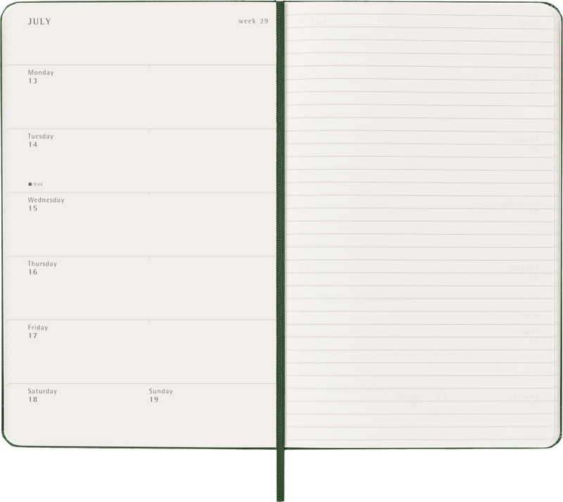 Agenda 12 Mesi Settimanale Moleskine Large con Copertina Rigida Verde Mirto 2026