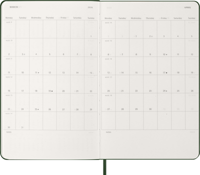 Agenda 12 Mesi Settimanale Moleskine Large con Copertina Rigida Verde Mirto 2026