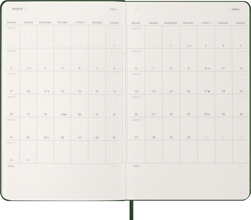 Agenda 12 Mesi Settimanale Moleskine Large con Copertina Rigida Verde Mirto 2026