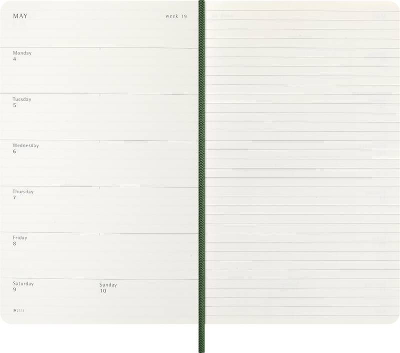 Agenda 12 Mesi Settimanale Moleskine Large con Copertina Morbida Verde Mirto 2026