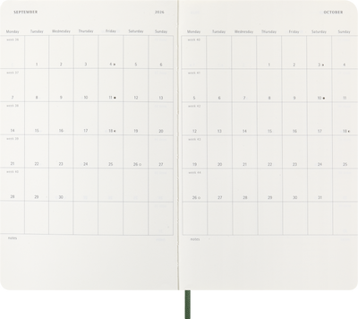 Agenda 12 Mesi Settimanale Moleskine Large con Copertina Morbida Verde Mirto 2026