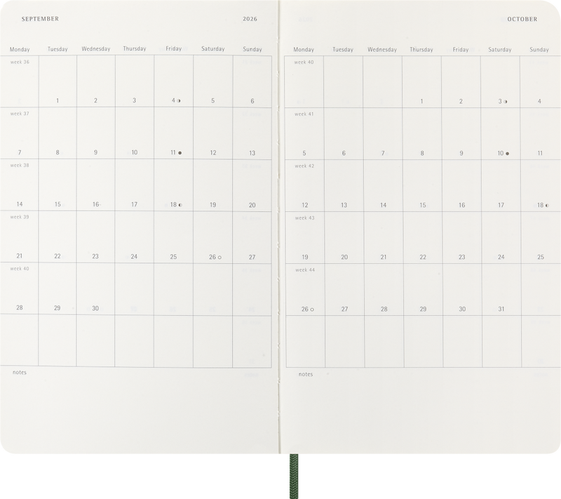 Agenda 12 Mesi Settimanale Moleskine Large con Copertina Morbida Verde Mirto 2026