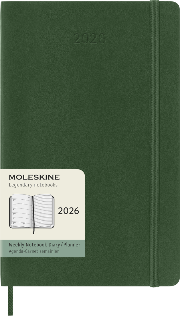 Agenda 12 Mesi Settimanale Moleskine Large con Copertina Morbida Verde Mirto 2026