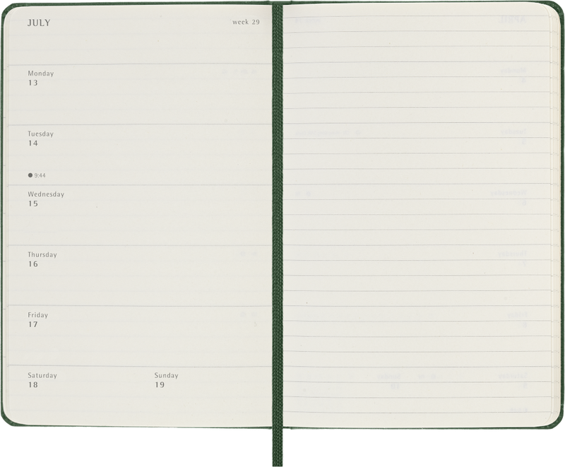 Agenda 12 Mesi Settimanale Moleskine Pocket con Copertina Rigida Verde Mirto 2026
