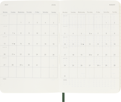 Agenda 12 Mesi Settimanale Moleskine Pocket con Copertina Morbida Verde Mirto 2026