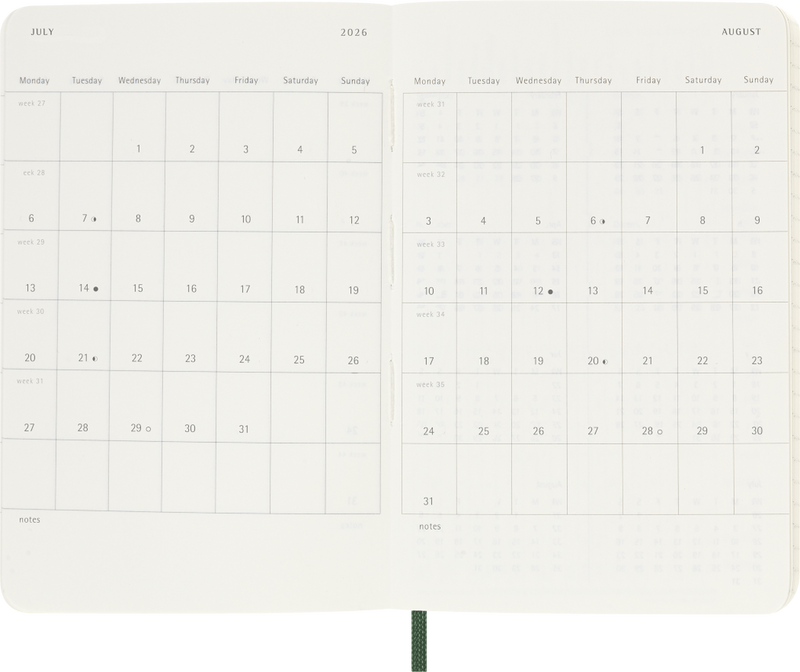 Agenda 12 Mesi Settimanale Moleskine Pocket con Copertina Morbida Verde Mirto 2026