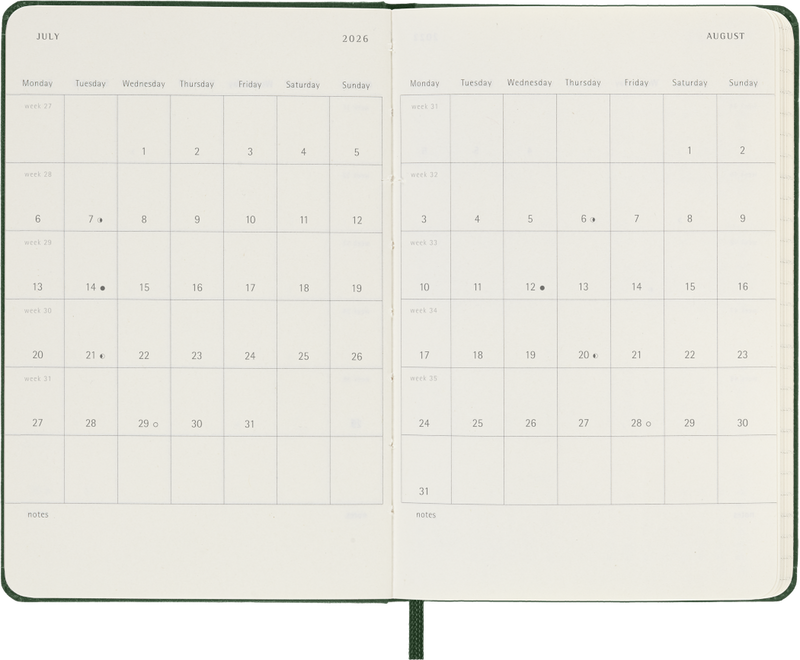 Agenda 12 Mesi Giornaliera Moleskine Pocket con Copertina Rigida Verde Mirto 2026