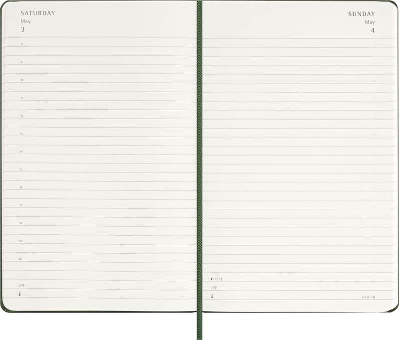 Agenda 12 Mesi Giornaliera Moleskine Large con Copertina Rigida Verde Mirto 2026