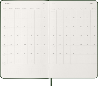Agenda 12 Mesi Giornaliera Moleskine Large con Copertina Rigida Verde Mirto 2026