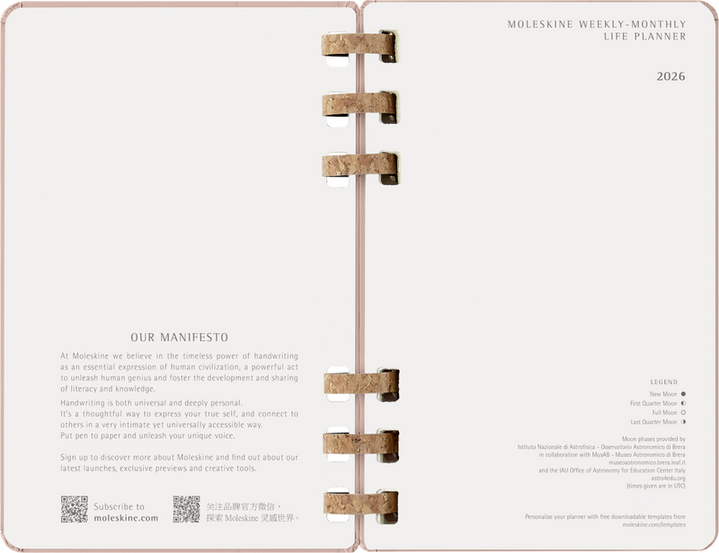 Agenda 12 Mesi Settimanale Moleskine Large Life Planner con Copertina Rigida e Spirale Almond 2026