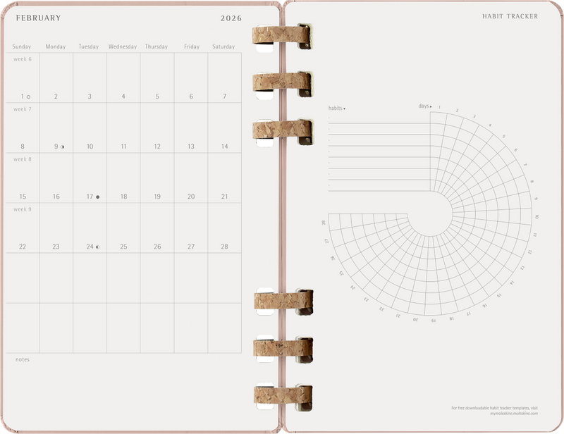 Agenda 12 Mesi Settimanale Moleskine Large Life Planner con Copertina Rigida e Spirale Almond 2026