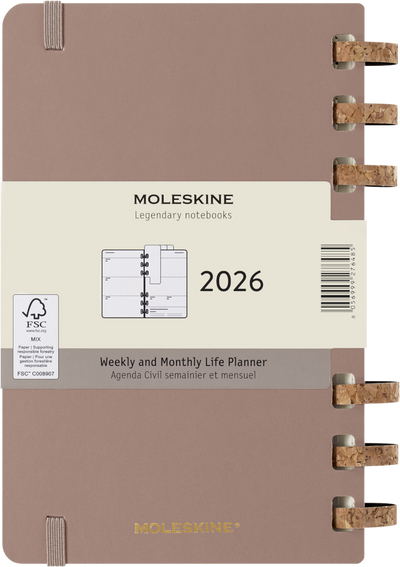 Agenda 12 Mesi Settimanale Moleskine Large Life Planner con Copertina Rigida e Spirale Almond 2026