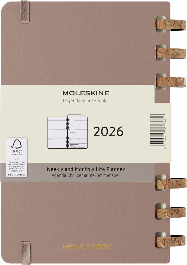 Agenda 12 Mesi Settimanale Moleskine Large Life Planner con Copertina Rigida e Spirale Almond 2026
