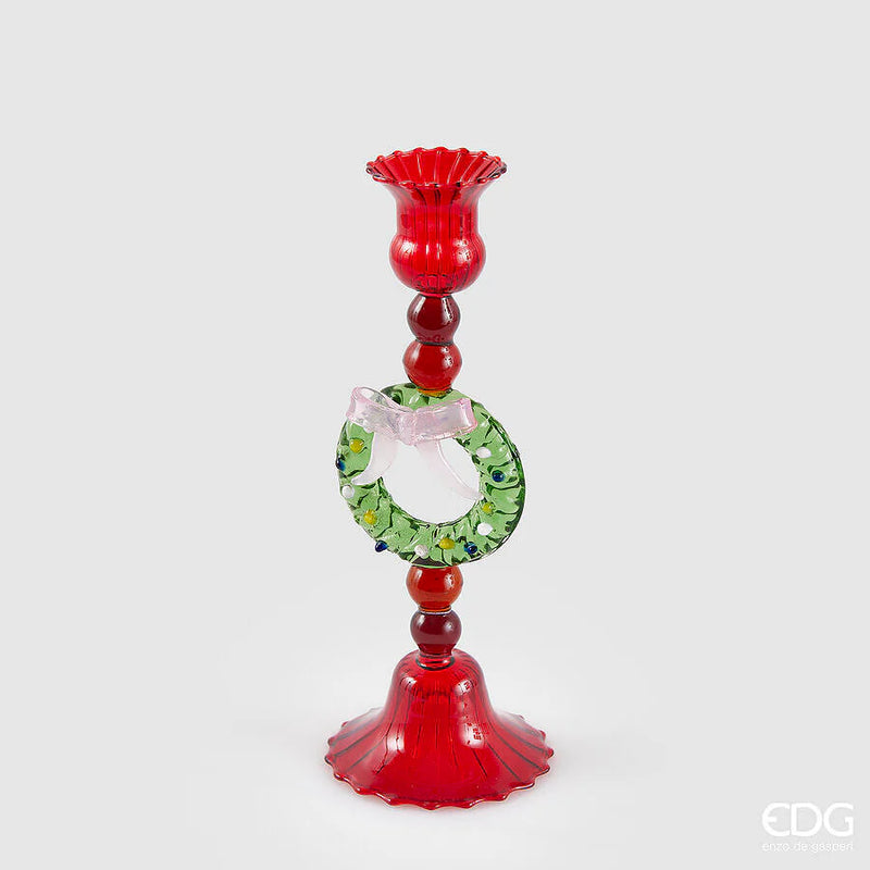 Porta Candela Ghirlanda in Vetro Verde e Rosso 22 cm