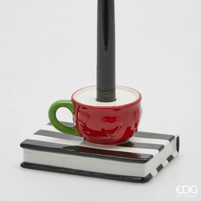 Porta Candela Tazza e Libri Multicolor 15 x 8 x 12 cm