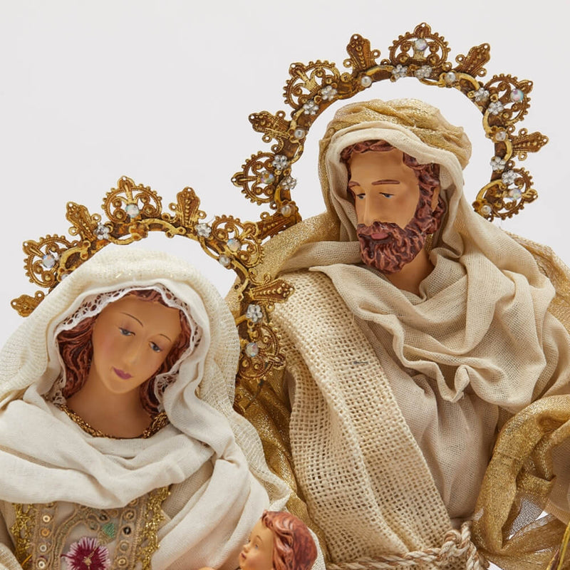 Natività in Tessuto Avorio e Oro con Base 50 cm