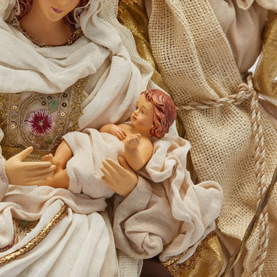 Natività in Tessuto Avorio e Oro con Base 50 cm