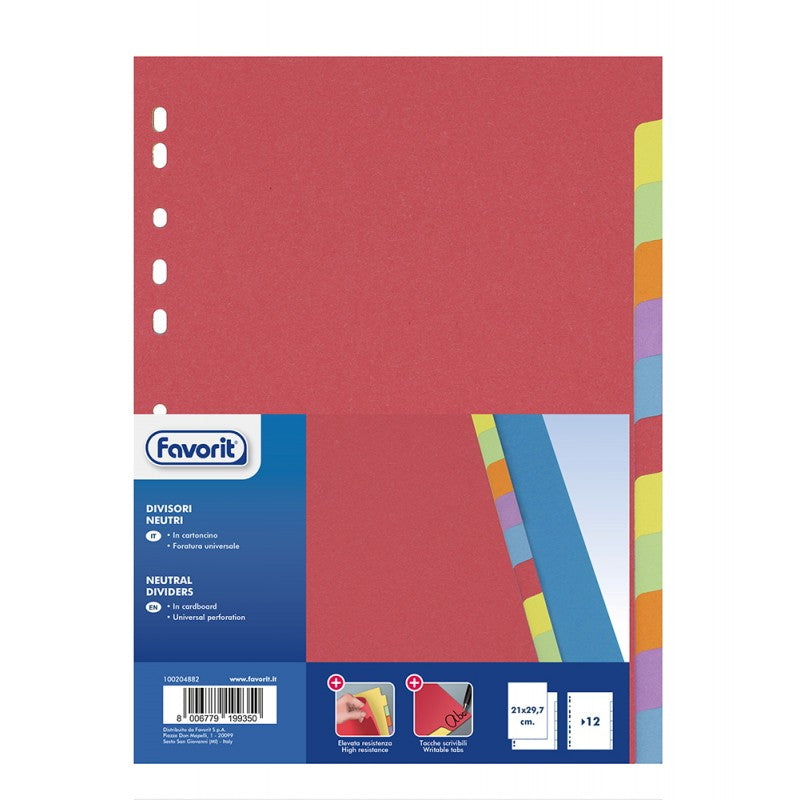 Intercalare 12 Tasti Colorati Favorit in Cartoncino A4 | Giustacchini