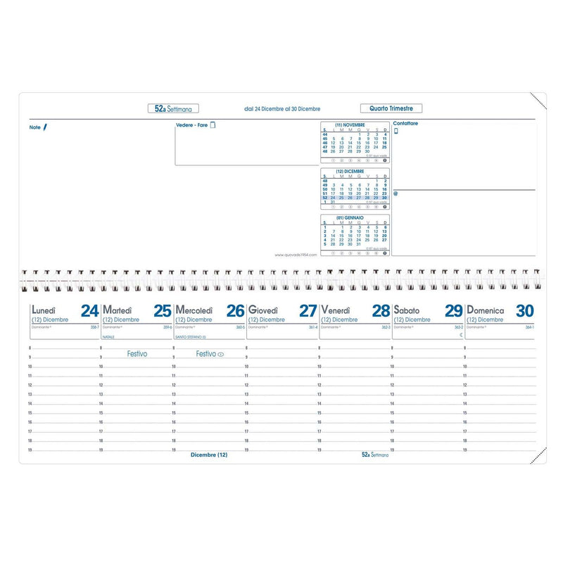 Refill Agenda 12 Mesi Settimanale Quo Vadis Agendascop 2026 con Spirale 30 x 10 cm